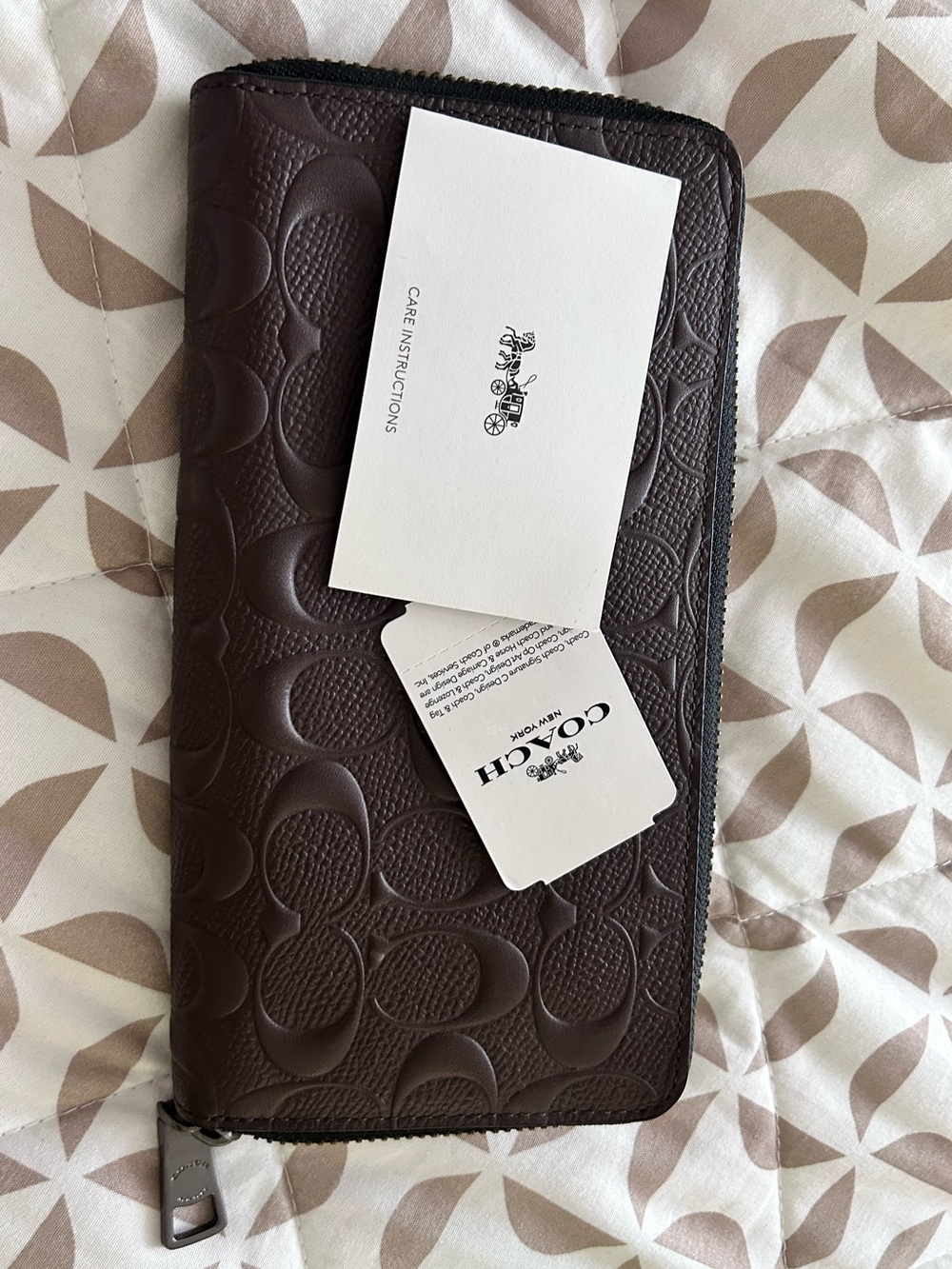 Coach Dark Brown Embossed Signature Zip Wallet - Picture 3 of 6
